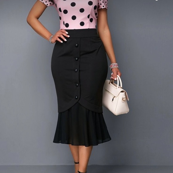 50s Retro Office Siren Pink Polka Dot with Black Mermaid bottom 8/10 - Picture 12 of 12